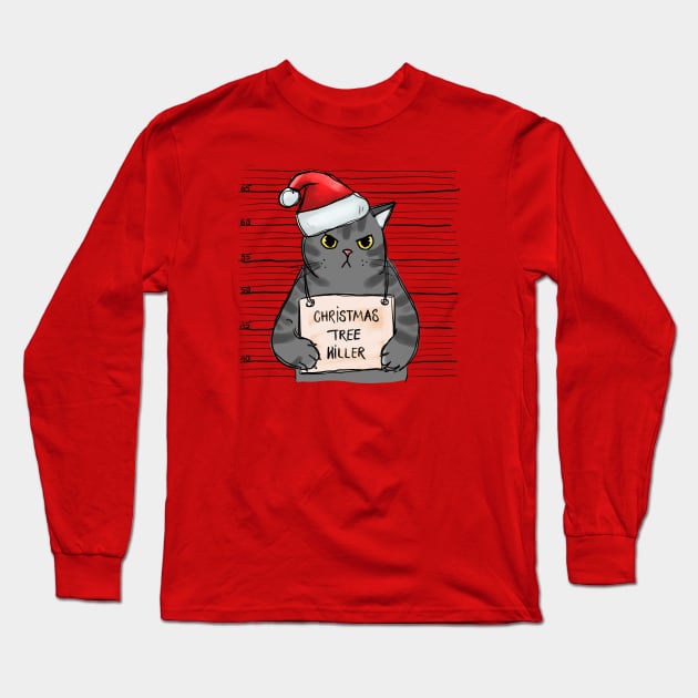 Christmas Tree Killer - Angry Christmas Cat Long Sleeve T-Shirt by Pop Cult Store